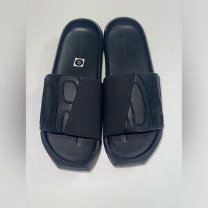 Embossed Black Slide Sandals